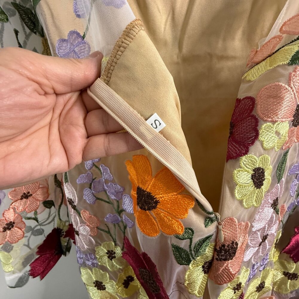 Inspired by Taylor Swift's Floral Appliqué Grammy Dress! Boho Mini Fairycore SM - Picture 10 of 16